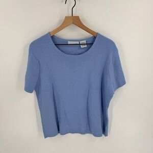Y2K Irvine Park Ribbed Knit Short Sleeve Pullover Sweater Blue Size XL‎